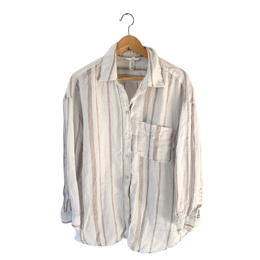 H&M Striped Linen Button-Down Shirt - Women's Large